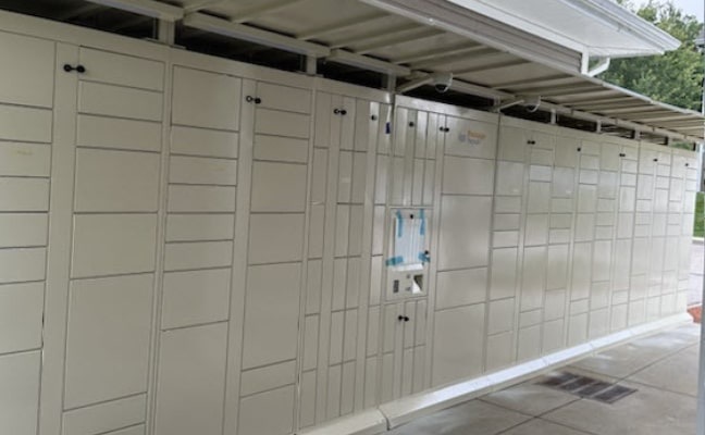 Outdoor Package Nexus Parcel Lockers Positioned Under a Protective Canopy | Package Nexus