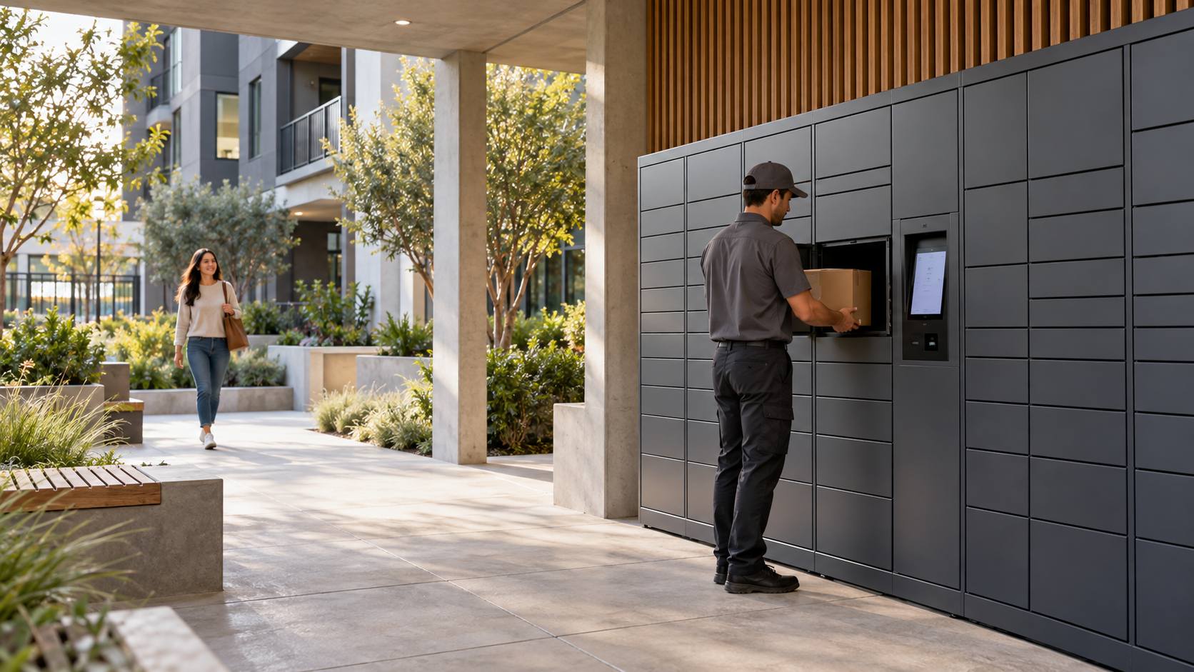 Covered Courtyard Smart Parcel Lockers for Multifamily Residents | Package Nexus